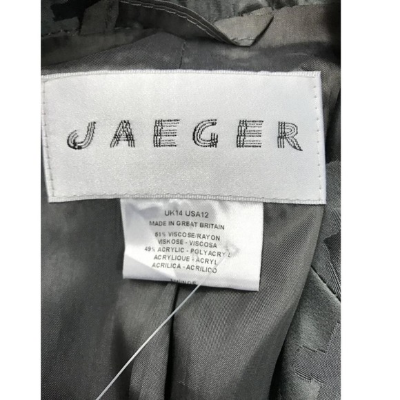 Jaeger Printed Satin Gray Jacket Blazer 12 - Picture 4 of 5